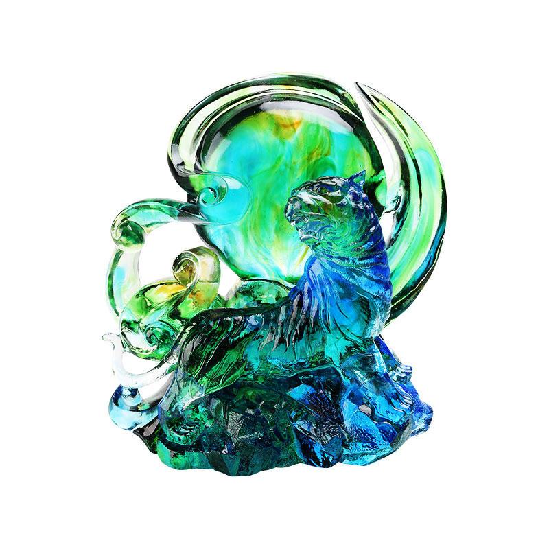 Đồ trang trí hổ pha lê trong suốt màu xanh lam