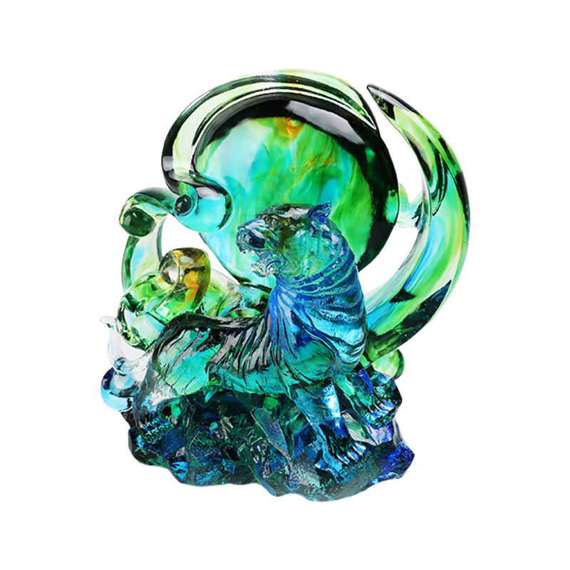 Đồ trang trí hổ pha lê trong suốt màu xanh lam