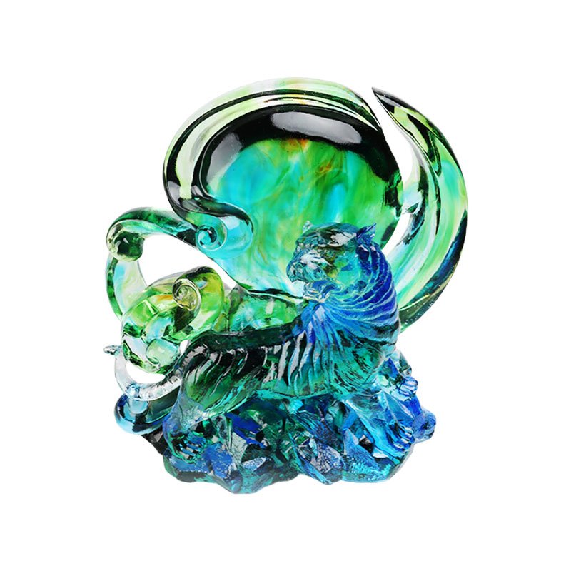 Đồ trang trí hổ pha lê trong suốt màu xanh lam