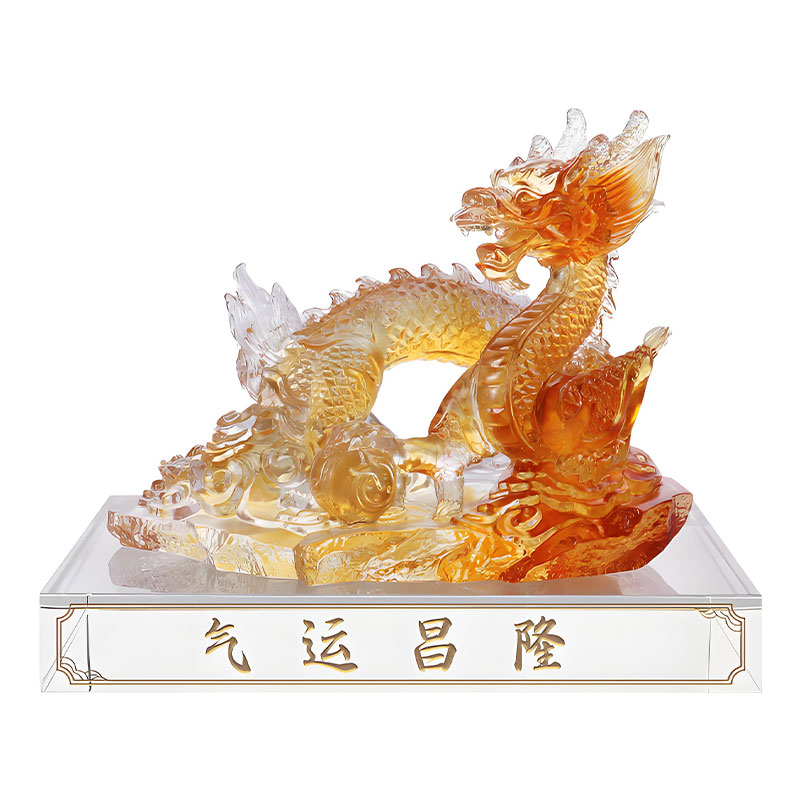 Vận may thịnh vượng- Trang trí rồng pha lê liuli màu hổ phách nhạt