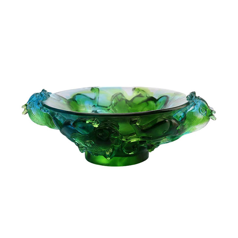 Đĩa đựng trái cây thủy tinh xanh trong suốt