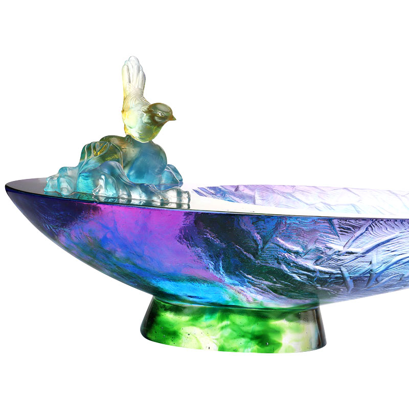 Bát trái cây thủy tinh pha lê trang trí chim