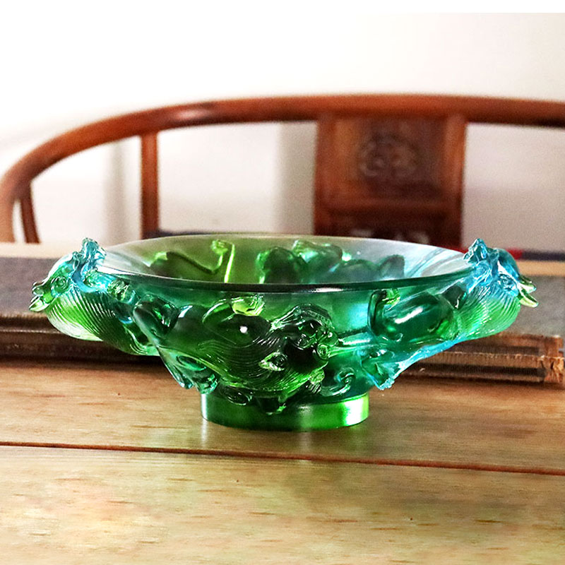 Đĩa đựng trái cây thủy tinh xanh trong suốt