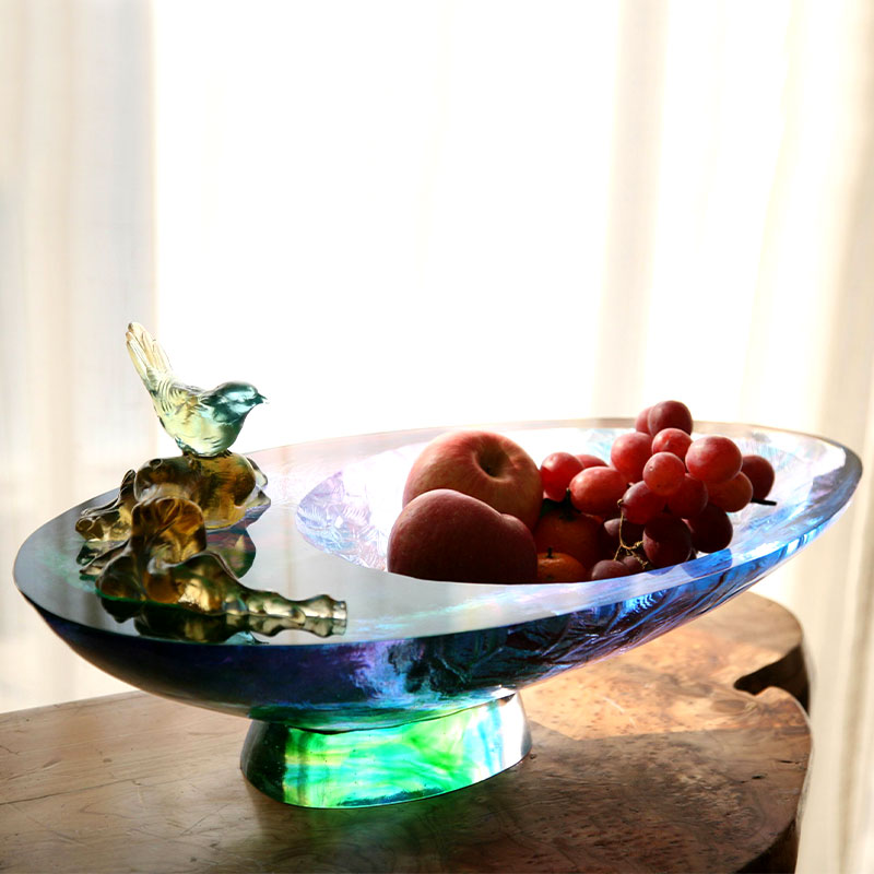Bát trái cây thủy tinh pha lê trang trí chim