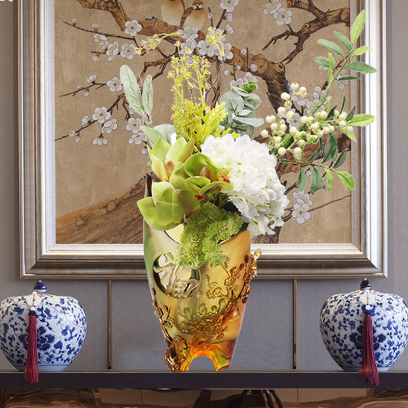 Trang trí nhà cửa Hoa mận Thiết kế chạm khắc Bình thủy tinh màu hổ phách
