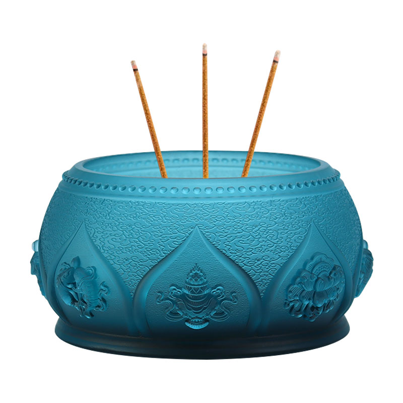 Màu Xanh Hoàng Gia Tám Biểu Tượng Tốt Lành Bàn Thờ Phật Giáo Thủy Tinh Pha Lê cúng dường