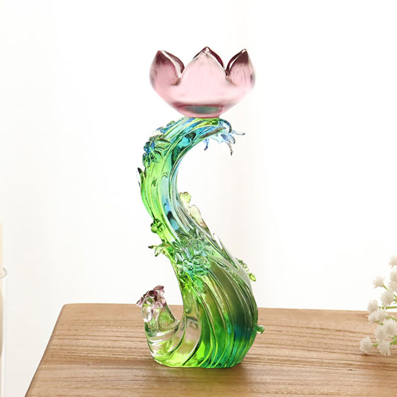 Chân nến thủy tinh pha lê hình hoa sen