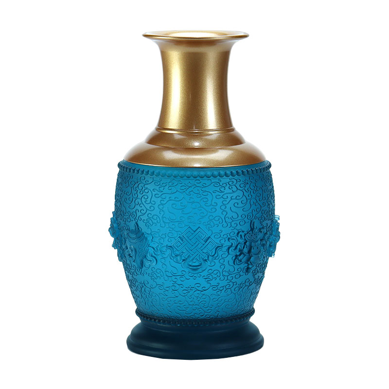 Màu Xanh Hoàng Gia Tám Biểu Tượng Tốt Lành Bàn Thờ Phật Giáo Thủy Tinh Pha Lê cúng dường