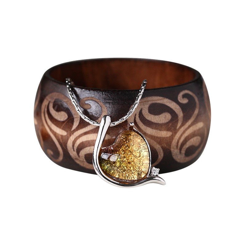 Vòng tay màu bạc sang trọng khảm mặt dây chuyền thủy tinh