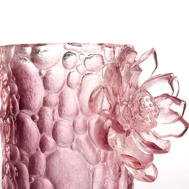 Bình thủy tinh kết cấu đá cuội màu tím hồng