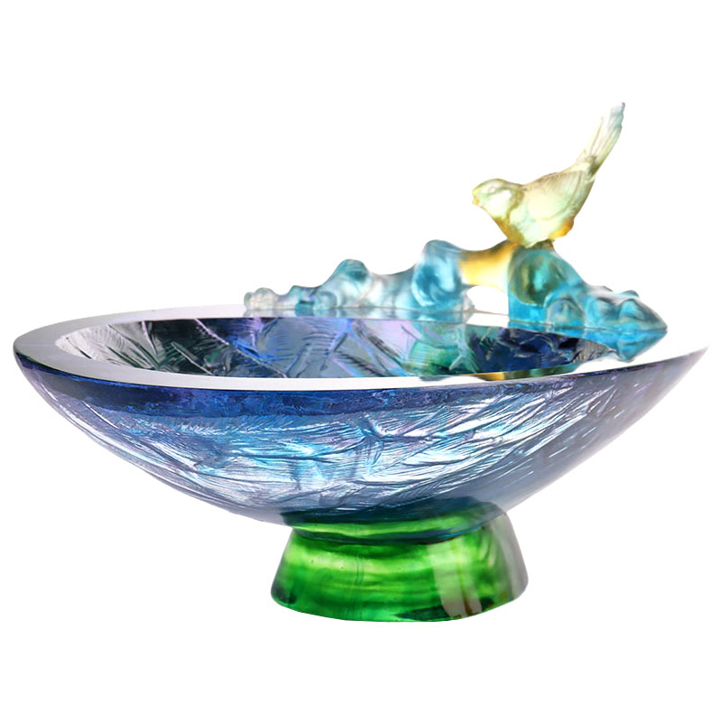 Bát trái cây thủy tinh pha lê trang trí chim