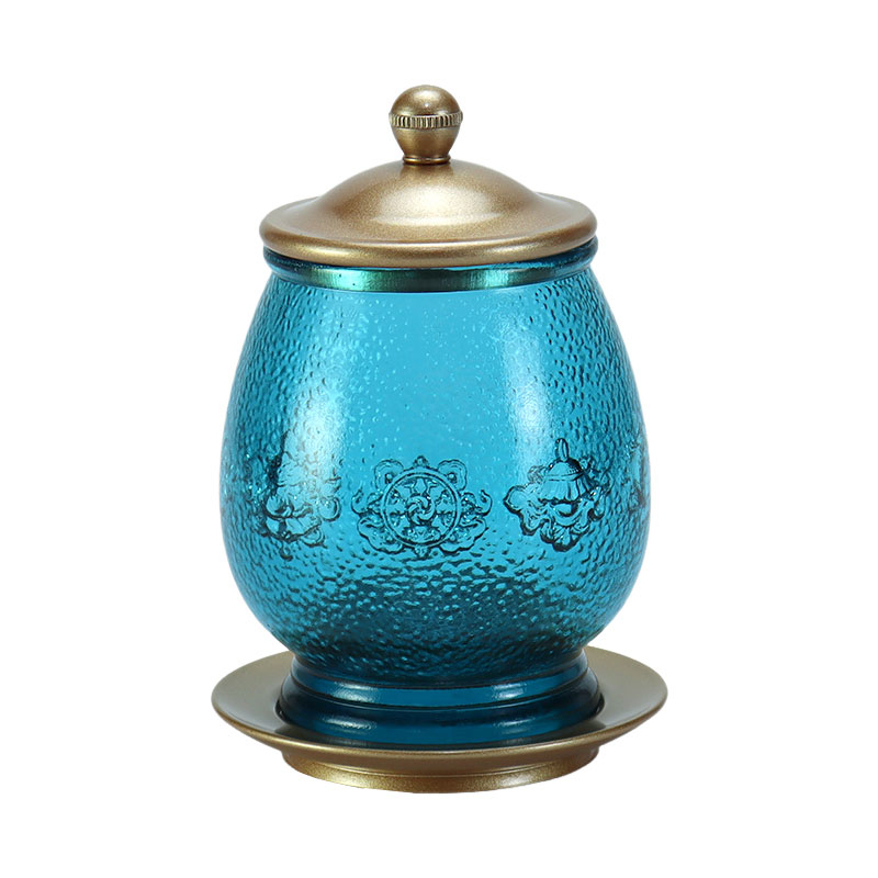 Màu Xanh Hoàng Gia Tám Biểu Tượng Tốt Lành Bàn Thờ Phật Giáo Thủy Tinh Pha Lê cúng dường