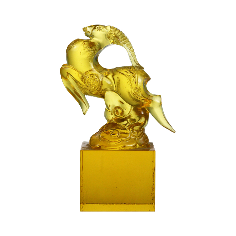 Con dấu pha lê thủy tinh hình con cừu trong suốt màu vàng