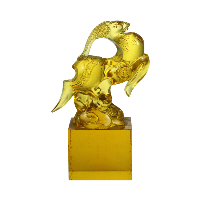 Con dấu pha lê thủy tinh hình con cừu trong suốt màu vàng