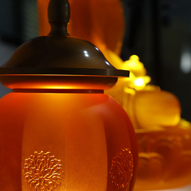 Bộ đồ cúng bằng thủy tinh bằng vàng bàn thờ Phật 