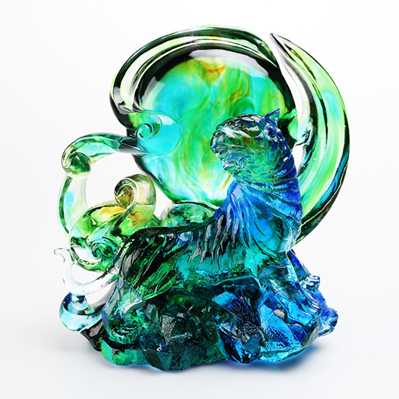 Đồ trang trí hổ pha lê trong suốt màu xanh lam