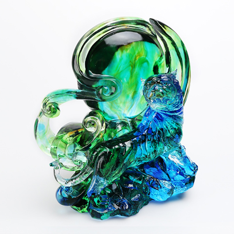 Đồ trang trí hổ pha lê trong suốt màu xanh lam