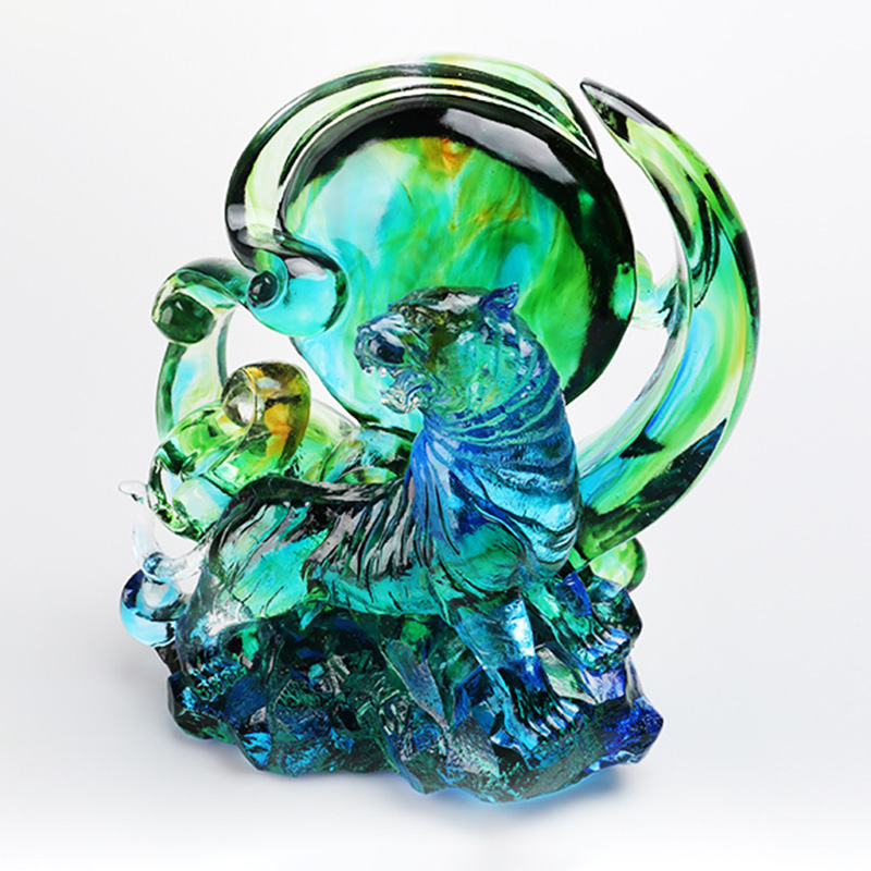 Đồ trang trí hổ pha lê trong suốt màu xanh lam