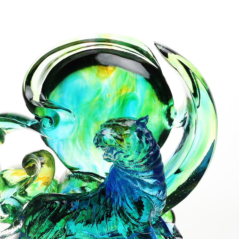 Đồ trang trí hổ pha lê trong suốt màu xanh lam