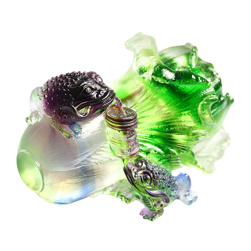 Đồ trang trí điêu khắc cóc vàng thủy tinh pha lê